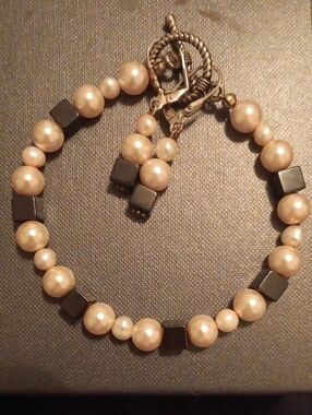 Freshwater Pearl, Hematite, & Bead Toggle Bracelet - Women Jewelry